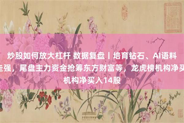 炒股如何放大杠杆 数据复盘丨培育钻石、AI语料等概念走强，尾盘主力资金抢筹东方财富等，龙虎榜机构净买入14股